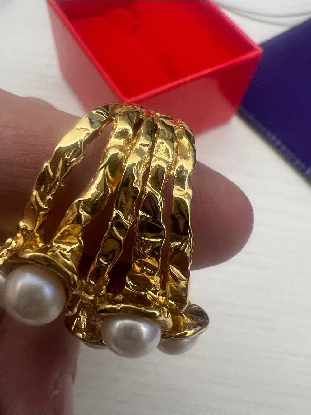 Gold freshwater Pearl Cluster Ring - White freshwater Pearls
